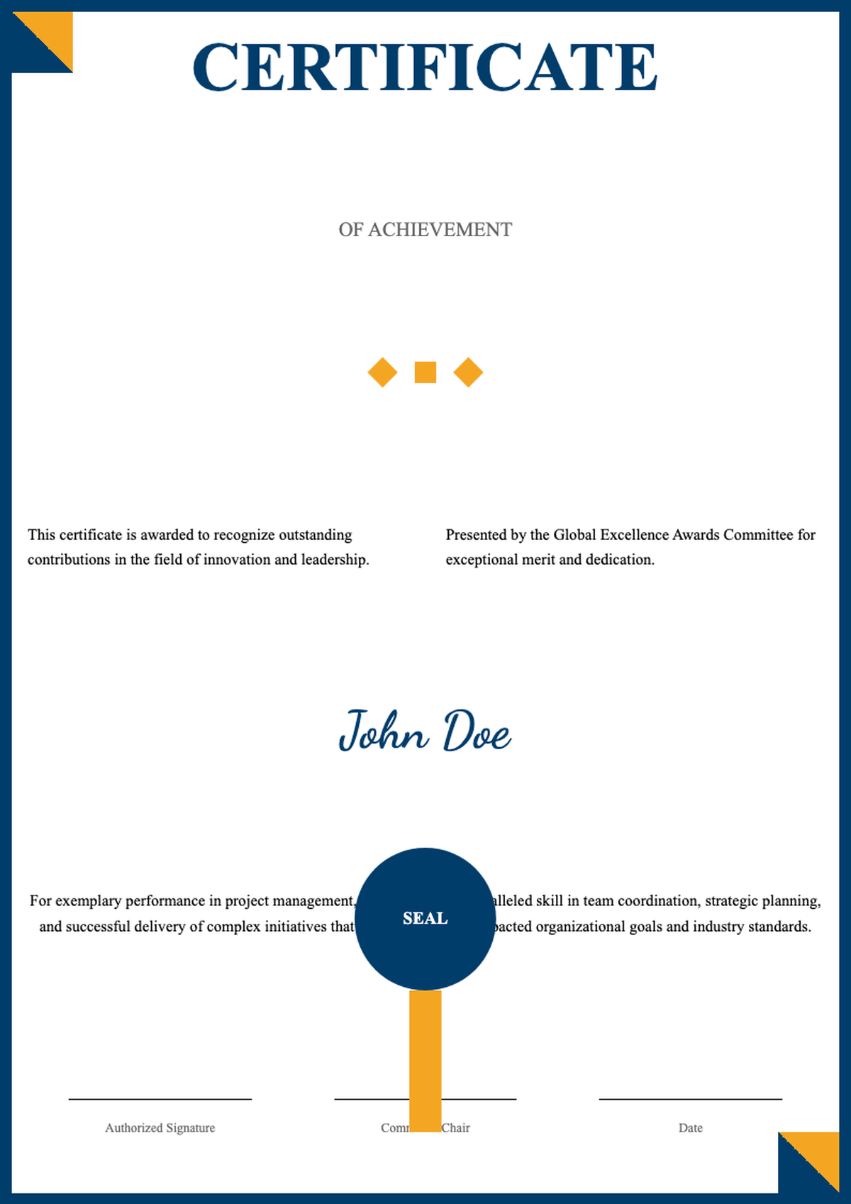 Modern achievement certificate with blue and gold geometric border_variant_1